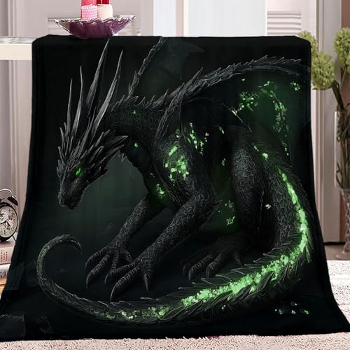 Flanell Kuscheldecke, Abstrakt Neon Drache Waschbar Leicht zu pflegen, Grün Schwarz Atmungsaktiv & Dreckabweisend, 150 x 200 cm Perfekt für Schlafzimmer Sofa-Bett Wohnzimmer & Reisen