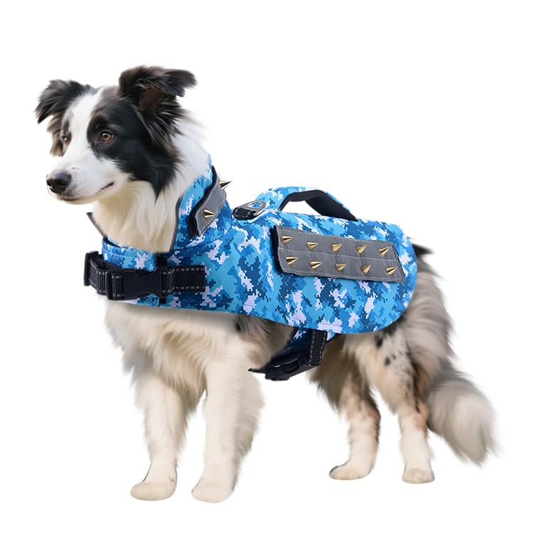 BT Bear Dog Anti Bite Suit,Dog Thick Padding Vest with Rivet Nail Anti Attack Pet Jacket for Puppy Medium Dogs (S,Blue Camouflage)