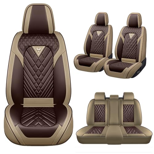 Xonhzam Car Seat Cover for Ford Escape PHEV 2020-2022,Premium Nappa Leather Waterproof Anti-Slip Sports Seat Cover,Airbag Compatible Easy to Install Seat Protector Full Set（Brown&Coffee）