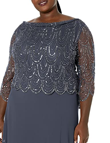 J Kara Women's Size 3/4 Scallop Beaded Pop Over Gown Plus3