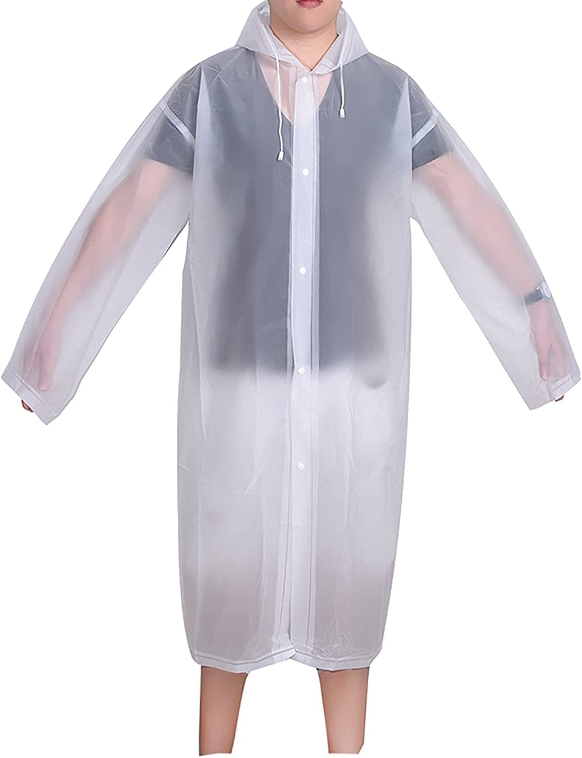 PASAMER Rain Ponchos for Adults Reusable, Raincoats for Women Men with Hoods and Sleeves (white)