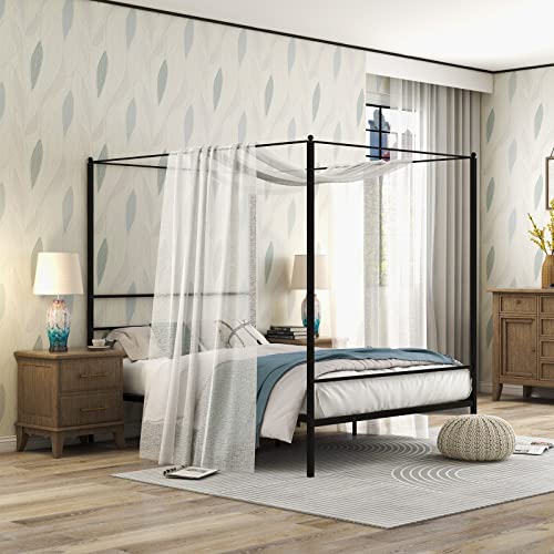 Goflame Queen Size Metal Canopy Platform Bed Frame, Modern Canopy Bed With 4 Posters, Underbed Storage, Mattress Foundation With Steel Slat Support And Headboard, Easy Assembly, No Box Spring Needed #TOP7