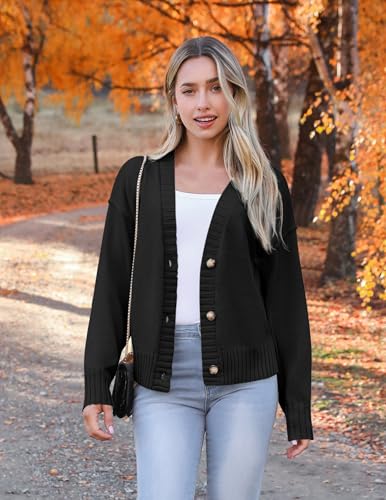 Zeagoo Women's Cropped Cardigan 2025 Fall Button Sweaters V Neck Long Sleeve Cardigans Knit Outwear3