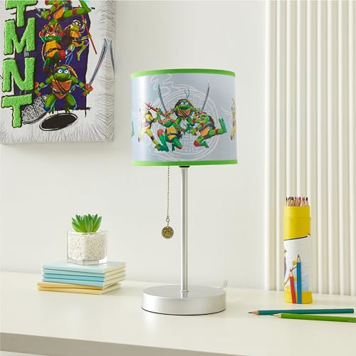 Image of Teenage Mutant Ninja Turtle: Mutant Mayhem Stick Table Kids Lamp with Pull Chain, Themed Printed Decorative Shade