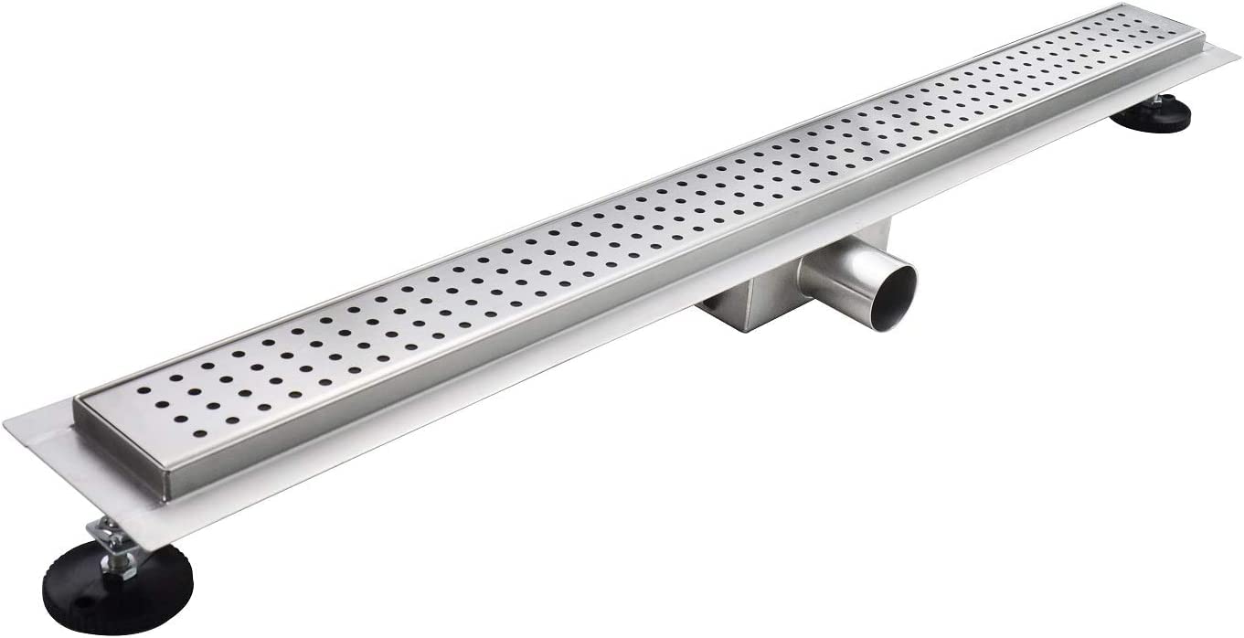 Canaleta de Ducha Rectangular de Acero Inoxidable Ultra Plana Medidas 110cm - Modelo R7 Desagüe de Borde Círculo plateado