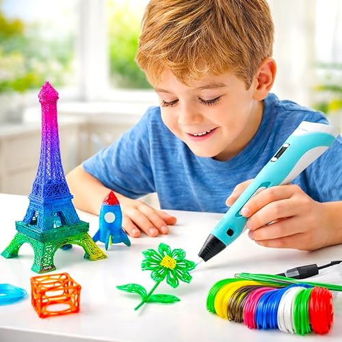 Image of VGRASSP 3D Drawing Pen Toy for Kids with Temperature Control LCD Display - USB Powered STEM Craft Modeling Toy with 3 PLA Filaments and Pen Stand - Color As Per Stock