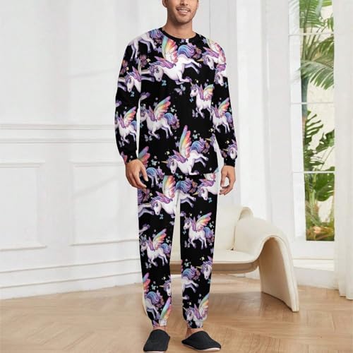 Colorful Un-icorns Butterfly Mens Pajamas Set Long Sleeve Sleepwear Pjs Set Shirts And Bottoms Sleep Sets Loungwear2