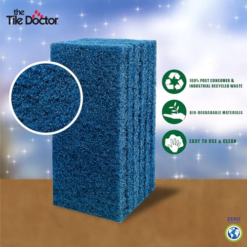 Image of Scrub Doctor 6-Pack of 10 x 4.5 x 1 in. Large Blue Scrub Pads and Scrub Pad Holder Scrub-HLD-L-BLU-6, All-Purpose Kitchen Scrub Pads for Dishes, Porcelain Sinks, Tile, Metal Wheels, Tires, and Boats