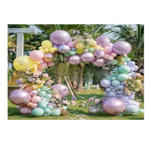 Image of Pastel Balloon Backdrop with Floral Accents - Elegant Party Decoration for Birthday, Baby Shower, Wedding, and Photo Booth