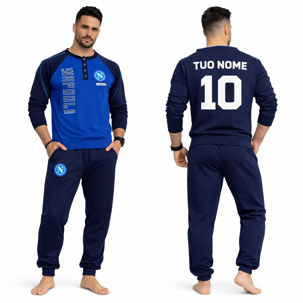 Pigiama Calcio Napoli | Caldo Cotone Interlock Pigiami Ufficiali | Personalizzati con Nome e Numero |Taglie Ragazzo Adulto PS 41416