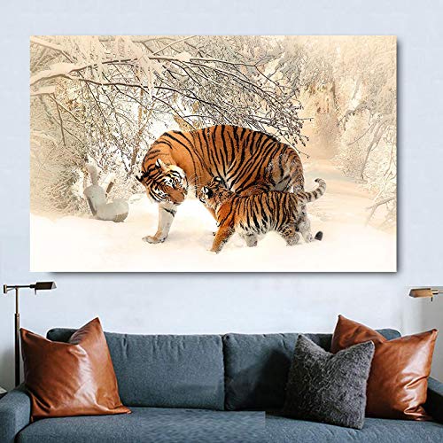 WEFDVBC Posters para Paredcuadros De Tigres para Mamá Hijo Pintura En Lienzo De Vida Silvestre Pinturas De Animales Poster De Tigre E Impresiones para Decoracion De Salon 40X60Cm X1 Sin Marco