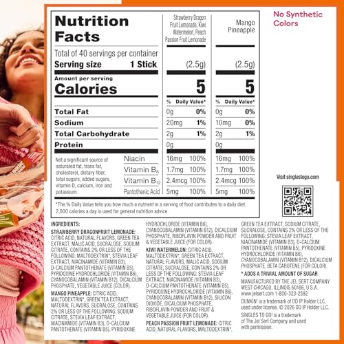 Dunkin’ Zero Sugar Refreshers Singles To Go! Powdered Drink Mix, 40 Ct Variety Pack, Energy from Green Tea, Aspartame-Free, Just Add Water - image 8