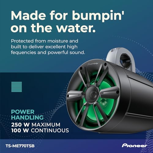 Image of PIONEER TS-ME770TSB 7.7 inch Wakeboard Tower Speakers (Pair, Black Sport Design) - 250W, RGB LED Lighting, Water Resistant Marine Speaker System Upgrade for Boats and Other Outdoor Audio Systems