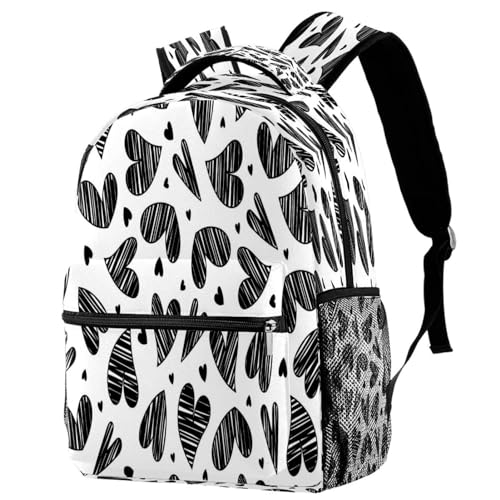 Sac à dos d'école motif cœur gribouillage sans couture pour femmes et ados