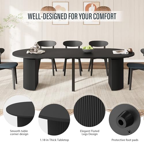 Image of weselon 42 inch-105 inch Extendable Dining Table for 4-12, Expandable Oval Dining Room Table with Fluted Pedestal Base & Reinforced Metal Support Leg, Large Modern Kitchen Table for Dining Room (Black)