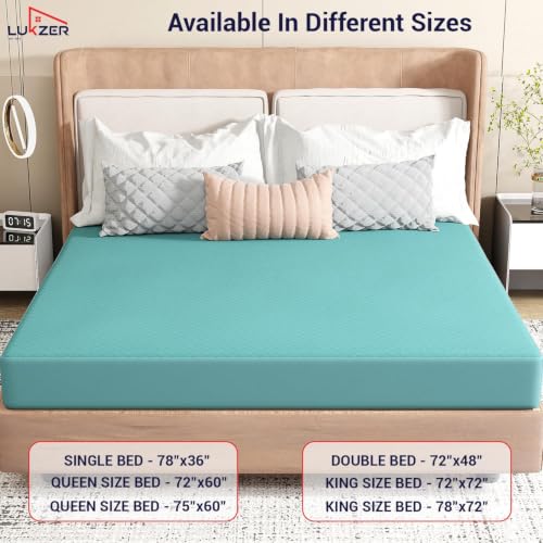 Image of Lukzer 100% Waterproof Quilted Mattress Protector Sky Blue Double Bed 72 x 48 Inches (6 x 4 ft) Cotton-Feel Bed Protector Noiseless Hypoallergenic Breathable Elastic Fitted Mattress Cover /Bed Cover