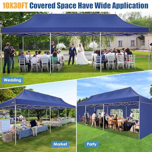 Image of Hoteel 10x30 Heavy Duty Pop Up Canopy Tent with 5 Sidewalls, Blue