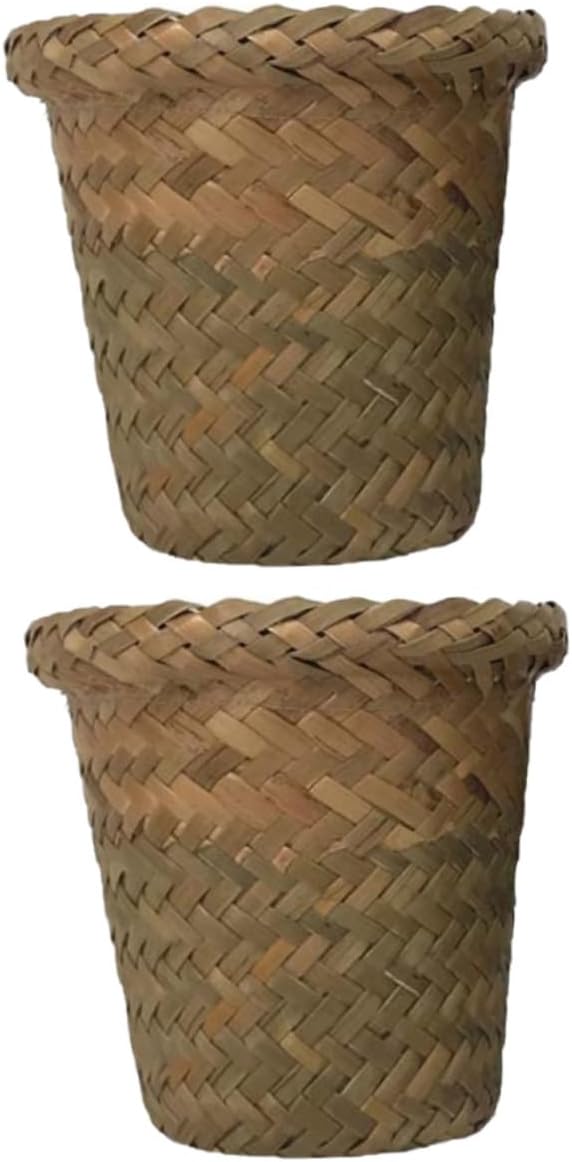 VICASKY 1set Rattan Basket Garden Pots Wicker Outdoor Planters Pot Planters for Outdoor Plants Woven Flower Vase Garden Rattan Woven Basket Round Plant Container Straw 2pcs