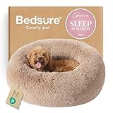 Bedsure Calming Dog Bed for Small Medium Dogs - Donut Washable Medium Puppy Bed, 27 inches Anti-Slip Round Fluffy Plush Faux Fur Pet Bed, Camel