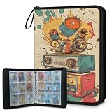 Kuquteed Colorful Speaker Trading Card Binder 4 Pocket 400 Cards Holder Collector Album with 50 Removable Sleeves Toys Gifts for Boys Girls Abstract Drum Game Sports Cards