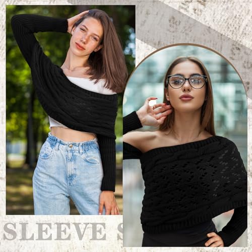 Image of Geyoga 2 Pcs Scarf with Sleeves for Women Knitted Wrap Sweater Scarf with Sleeves Shrugs for Women Wrap Shawl
