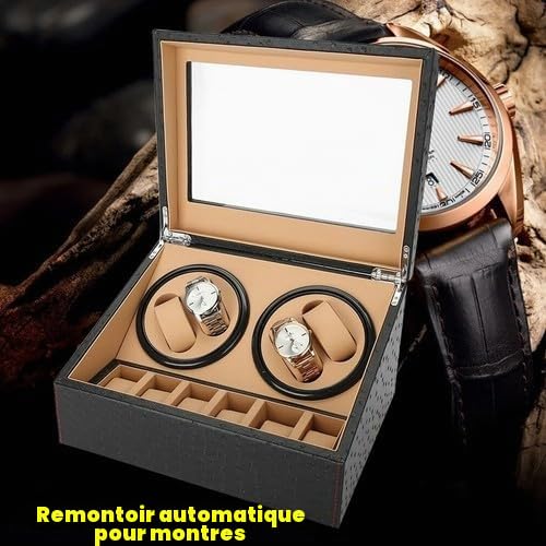 Remontoir Montre Automatique Enrouleur De Montre Boîte de Rangement pour Montres Avec 4 Coussins et 6 Compartiments de Rangement,Pour Ranger La Montres