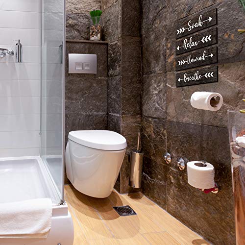 Jetec 4 Pieces Farmhouse Bathroom Wall Decor Soak Relax Unwind Breathe Wooden Signs Rustic Wooden Plaque with Arrow Signs Hanging Vintage Bathroom Wall Decor for Home Laundry Room Bathroom (Brown)