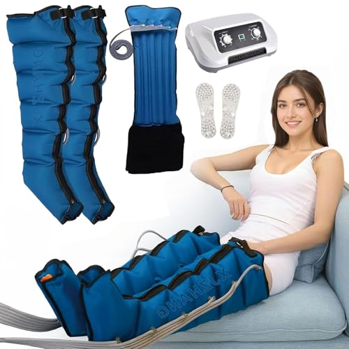 Presoterapia Para Casa Abdomen Y Piernas Con 6 Cavidades︱Masajeador Presoterapia Profesional Para Casa︱Favorece & Mejor Circulación, Drenaje Linfático (Azul 6 cámaras,L Piernas + cintura)