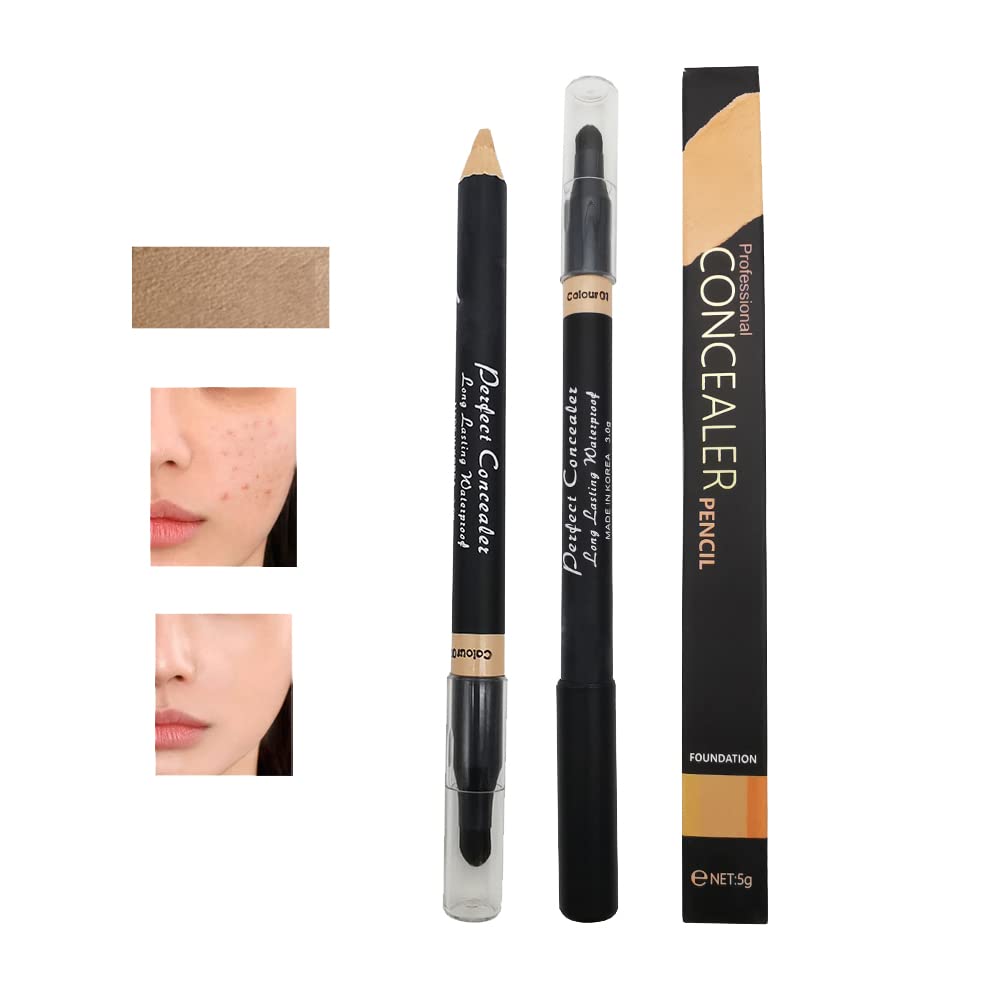 AKARY Dual Sided Concealer Pencil for Face, 2 in 1 Full Range of Concealers Pen Face Concealer Crayon Highlighter Stick, Professional Waterproof Foundation Concealer for Eye Dark Circles, Blackheads, Concealer Pencil with Brush for Men and Women (#3 Ivory)