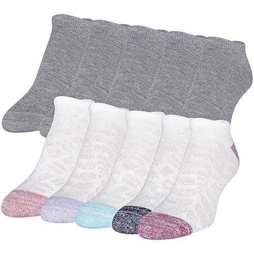Gold Toe Women's Cushion No Show Socks with Mesh, 10 Pairs, Dark Pink, Grey Heather, White/Blue, White/Teal, White/Purple, White/Pink, Shoe Size: 6-9