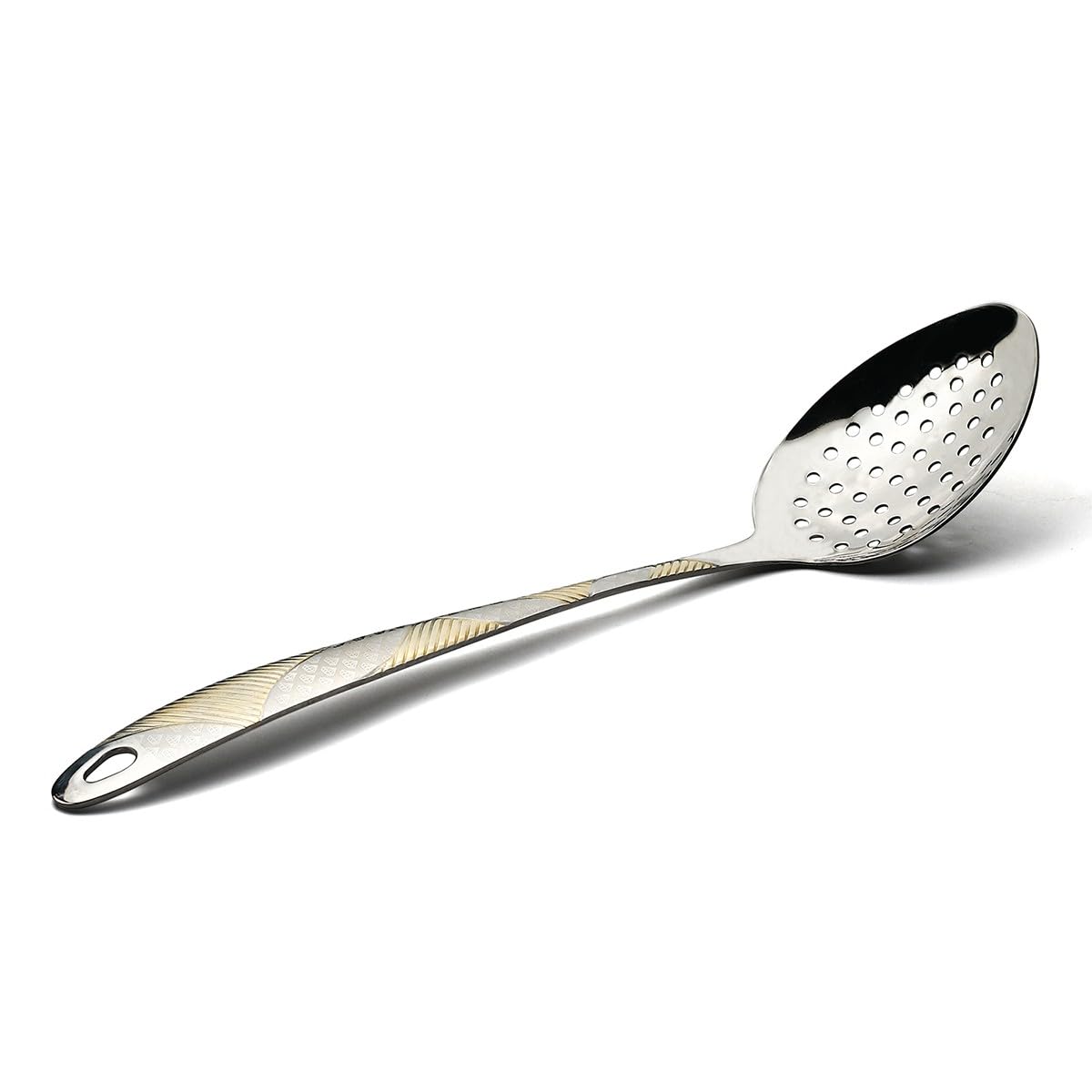 Vague Stainless Steel Lined Golden Serving Spoon with Hole,Silver, 28 cm Size, 13-1390