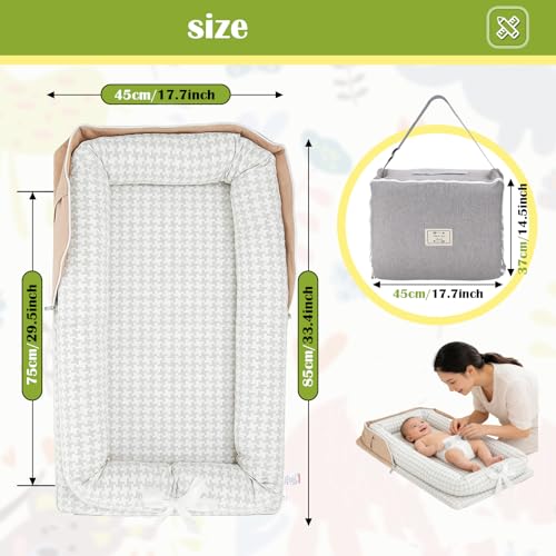 Image of Baby Lounger for Newborn Portable Bag,Baby Nest Play Gym mat with Strap,Newborn Lounger Adjustable Size & Inner Zipper Lengthen Space to 24 Months(Gray Thousand Bird Check)