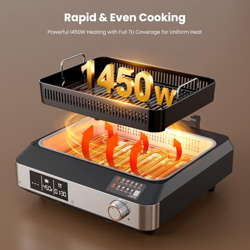 Kismile 2-in-1 Smokeless Electric Grill,Digital Display,Meat Probe,Nonstick - Image 3