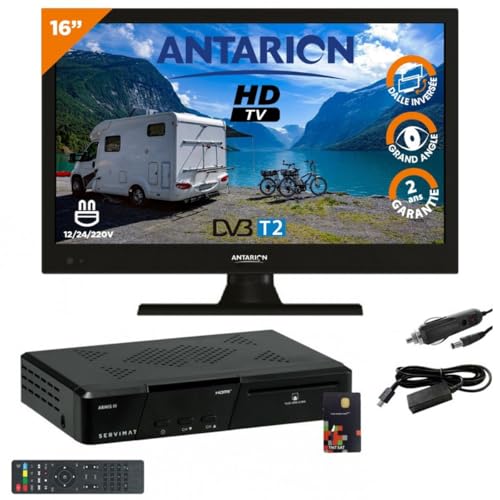 ANTARION Pack TV LED 16' 40cm Televisor HD + Receptor TNTSAT con tarjeta válida 4años