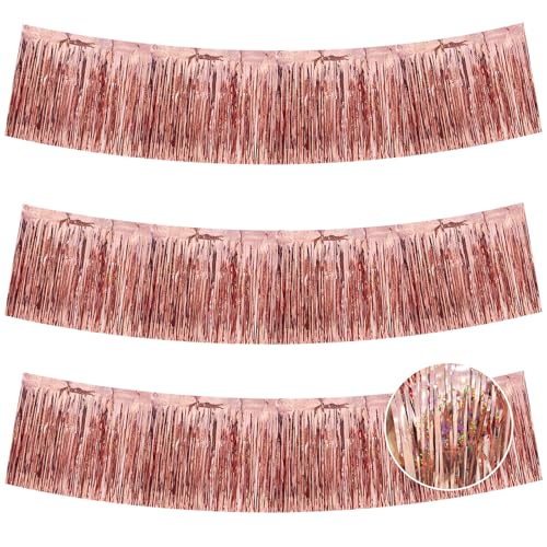 Image of BEISHIDA 3 Packs Metallic Foil Fringe Garland Laser Rose Gold Wall Hanging Tinsel Fringe Banners for Car Floats Birthday Baby Bridal Shower Wedding Graduation Holiday Party Decoration(30 Feet)