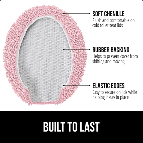 Image of Gorilla Grip Shag Chenille Bathroom Toilet Lid Cover, 19.5 x 18.5 Inches Large Size, Machine Washable, Ultra Soft Plush Fabric Covers, Fits Most Size Toilet Lids for Bathroom, Light Pink