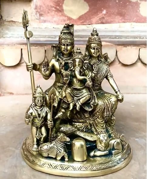Image of Brass Shiv Parivar Statue 25 cm Lord Shiva Parvati Kartikeya and Ganesha Murti Shiv Family Parivar Idol Statue for Home Decor Mandir Temple Gift 5.4kg (Design 4)