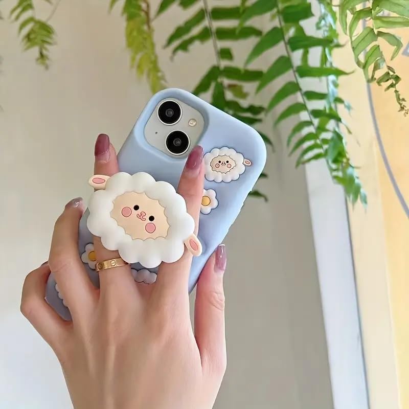 Image of COVERLY for iPhone 14 Plus 3D Cartoon Sheep Flock Case,Full Protective Funda Cotton Candy Cloud Pop Back Case with Holder Cute Soft Silicone Fashion Aesthetic Cover for Apple iPhone 14 Plus