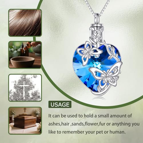 TOUPOP Sterling Silver Urn Necklace for Ashes with Crystal Memorial Keepsake Hummingbird/Dragonfly/Butterfly/Cardinal Cremeation Jewelry Birthday Christmas Gifts for Her Women3