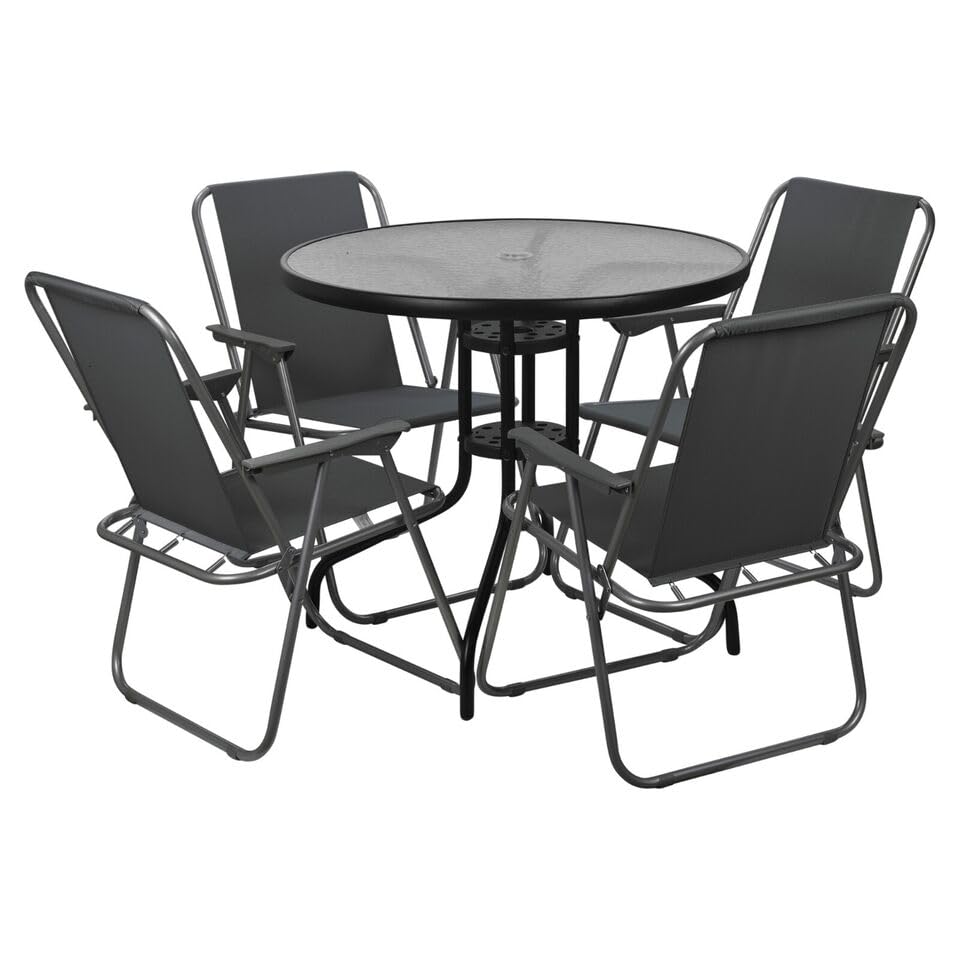 URBNLIVING Garden Table & Folding Deck Chairs Set 4 Seater Outdoor Patio Dining Furniture