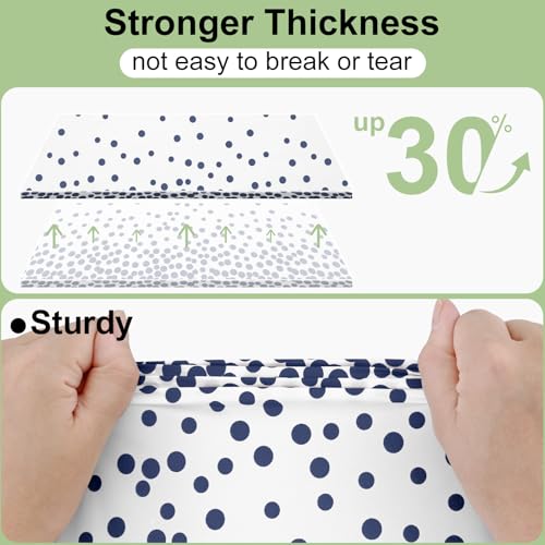 Image of Smiry Plastic Table Cloth Disposable 5 Pack, 54 x 108 Inch Rectangle Waterproof Tablecloth, Printed Gold Table Runner Style for Birthday Weeding, Party Decorations, Leakproof & Sturdy, White and Navy