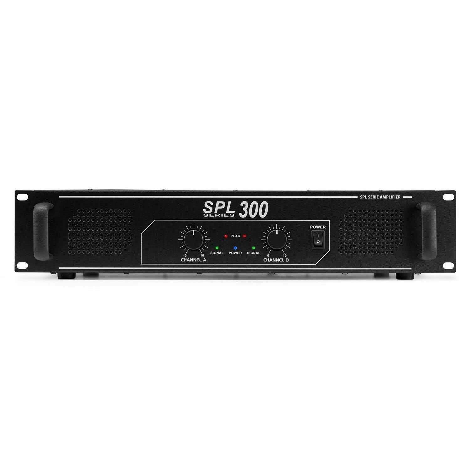 SkyTec SPL300 PA Verstärker Endstufe 300 Watt, mit 3-Band-Equalizer, 3 Kanal Input, Chinch, AUX, ideal für kleine DJ Boxen, Clubs, Bars und Gastronomie, Schwarz
