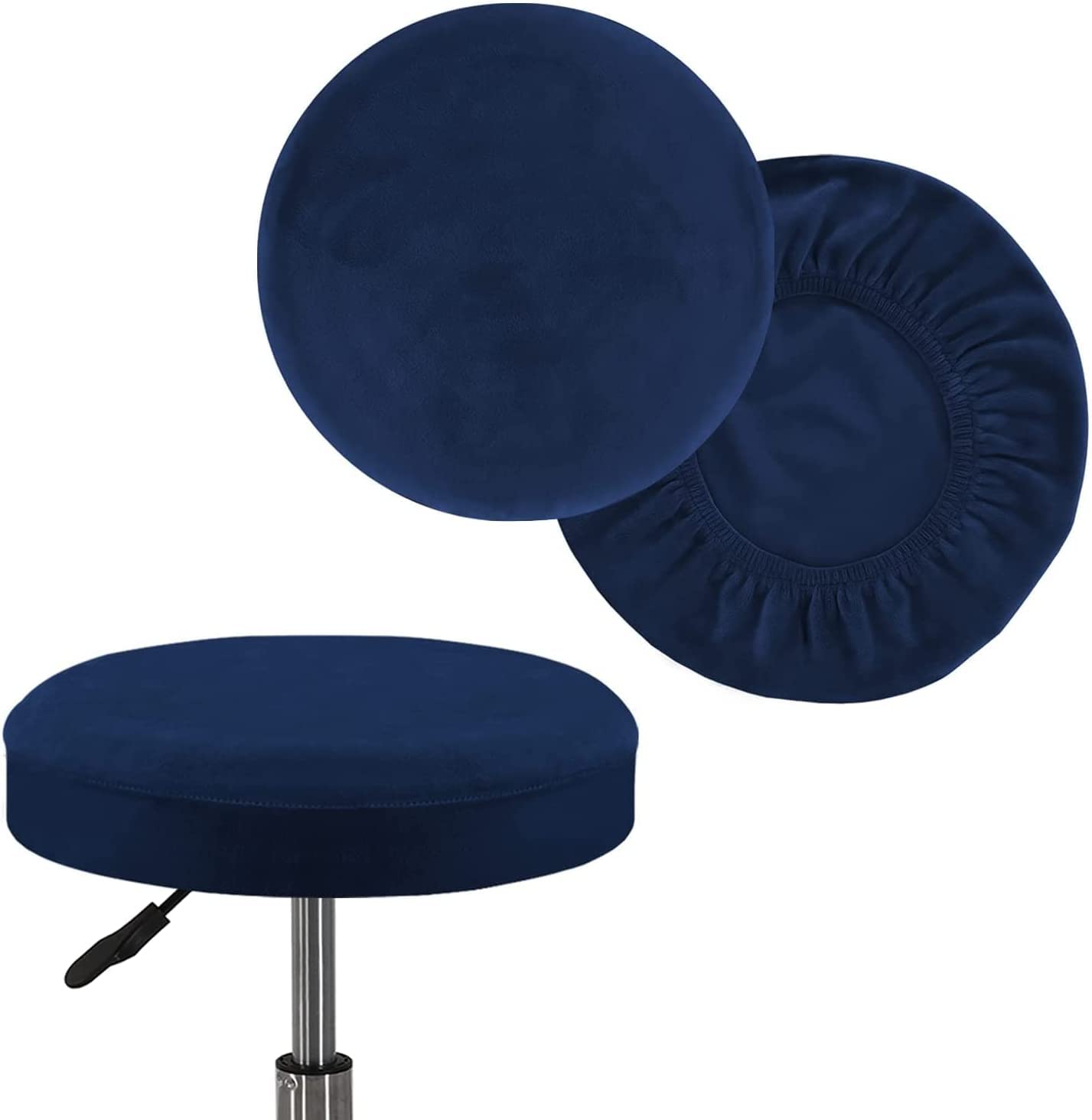 YYDSWTW Round Stool Cover Stretch Velvet Bar Stool Covers Round Non-slip 2 Pcs Machine Washable Large Navy