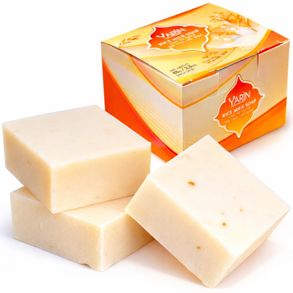 3 Pcs Rice Milk Soaps Collagen 65 G.+Reusable Mesh Bag-Exfoliate, Hydrate, and Conserve