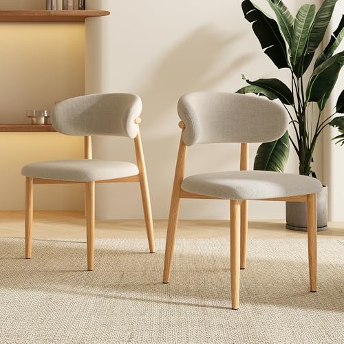 LUCKIIA Dining Chairs Set of 2 for Kitchen Dining Table Mid Century Modern Farmhouse Upholstered Linen Dining Room Chairs with Metal Legs, Original Beige