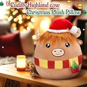 WEWILL 12'' Christmas Highland Cow Soft Plush Pillow Xmas Highland Cow Stuffed Animal Gifts for Toddler Kids Boys Girils WEWILL 12 Christmas Highland Cow Soft Plush Pillow Xmas Highland Cow Stuffed Animal Gifts for Toddler Kids Boys Girils