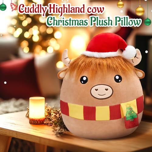 WEWILL-12-Christmas-Highland-Cow-Soft-Plush-Pillow-Xmas-Highland-Cow-Stuffed-Animal-Gifts-for-Toddler-Kids-Boys-Girils WEWILL 12 Christmas Highland Cow Soft Plush Pillow Xmas Highland Cow Stuffed Animal Gifts for Toddler Kids Boys Girils