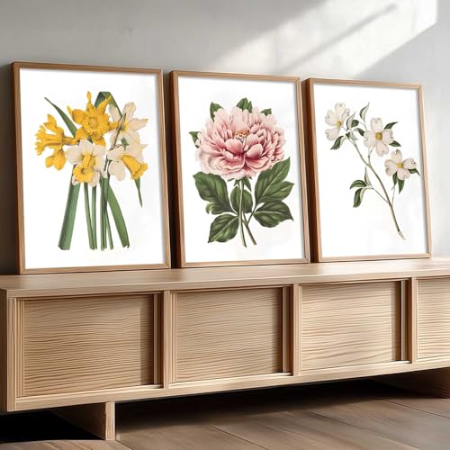 Image of kotart Floral Art Home Decoration | Aesthetic Floral Paintings With Frame For Living Room Bed Room Hotel Wall Decor Digital Reprint Set of 3 (20x30 Inch)