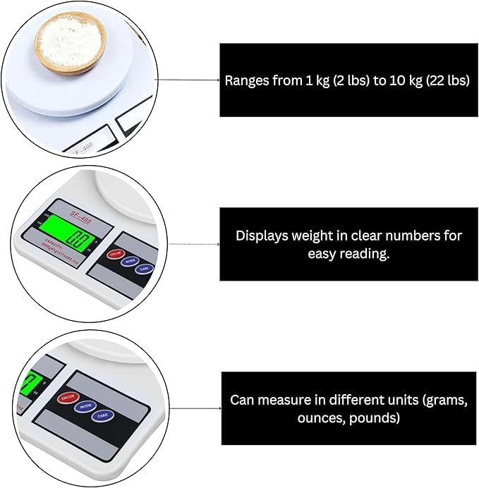 Image of SF-400 Digital Kitchen Weighing Scale 10Kg x 1g Precision | Food Scale with LCD Display for Cooking, Baking, Meal Prep & Healthy Diet | Compact Weight Machine for Home Use