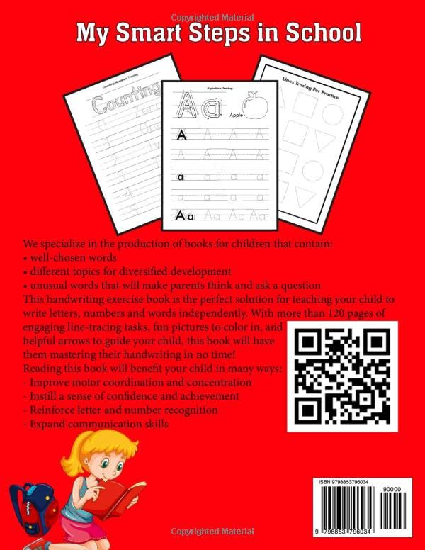 My Smart Steps in School: Activity Book For Kids, Preschoolers, Kindergartens. Writing the alphabet, Numbers Tracing, Line Tracing, Vocabulary Tracing image 3